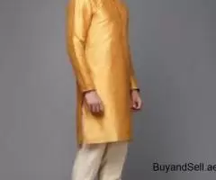 AED 123, Sunshine Yellow Silk Blend Straight Kurta