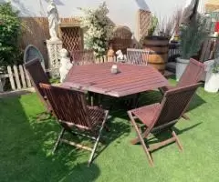 Outdoor dining table solid wood with 6 foldable chairs